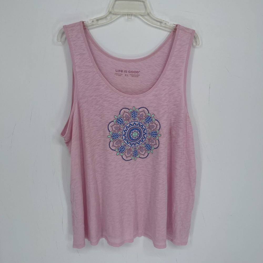 Life is Good Women's Pink Mandala Turtle Graphic Relaxed Summer Tank Top Size XL